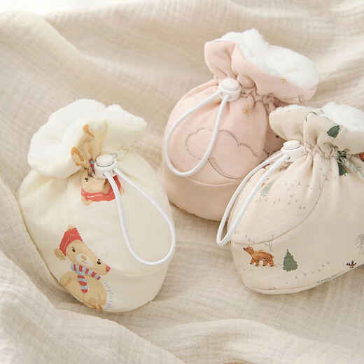 Tongtai (TONGTAI) baby cotton shoes, autumn and winter pure cotton quilted newborn soft-soled shoes, newborn foot protection shoe covers, baby front shoes, red hat red 13x9cm