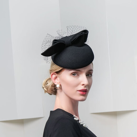 EE new fall and winter sweet and cute bow-shaped pure wool top hat, elegant and versatile woolen beret, black, one size fits all