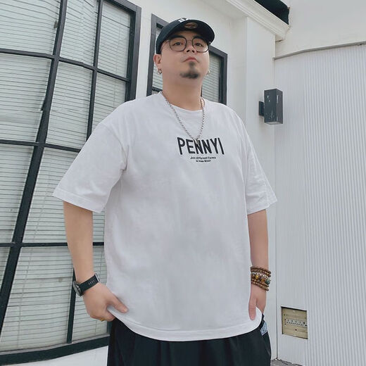 ZHIDOUDOU胖子卫衣男宽松大码不显肚子潮牌t恤士短袖夏季字母加肥加大大上 t1349白色 10XL 2xl 150斤175斤