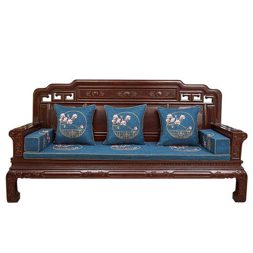 Kebit mahogany sofa cushion Chinese embroidery solid wood furniture sofa cushion for all seasons Luohan bed anti-slip cover customization Yutangchun blue cushion customization
