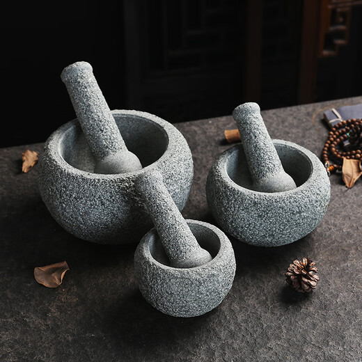 Handmade retro old stone mortar, bluestone mortar, garlic pounder, medicine jar, stone cup, pepper masher, grinder, retro bluestone lychee noodle, old stone mortar outer diameter 12CM