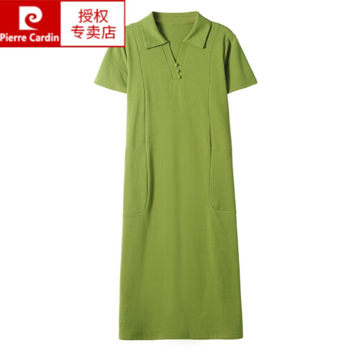 皮尔卡丹（pierre cardin）Polo领连衣裙纯棉女夏季翻领中长款宽松休闲大版显瘦时尚t恤裙子 绿色   9859款 3XL 140150斤