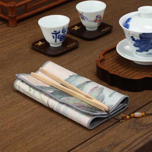 Tanyuan tea towel absorbs water, high-end thickened painted Zen cotton and linen tea mat coaster pot cloth tablecloth tea towel tea towel cloth painted Zen tea towel spring