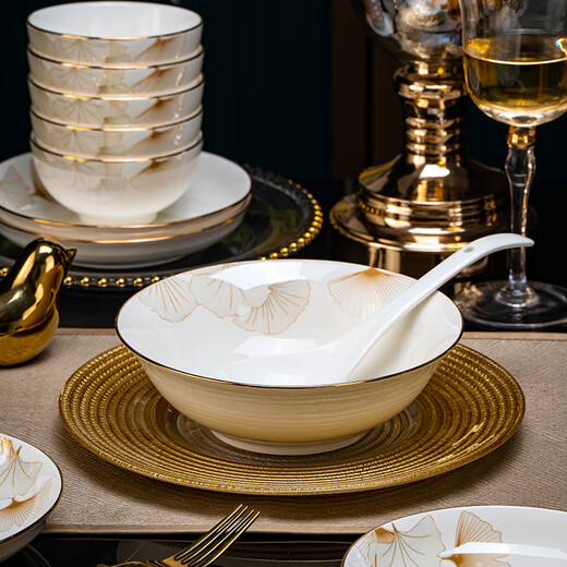 Haoya Jingdezhen 24-head dishware set Jingdezhen tableware ceramic dishes home moving gifts happy time