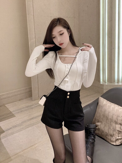 Quetong suit black shorts autumn and winter outer shorts summer versatile slimming boots and pants for small people thickened and velvet A-line bottom black autumn and winter velvet style M