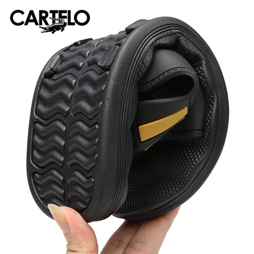 Cardile crocodile slippers men's casual slippers bathroom home flip flops versatile sandals shoes men 1492 black gold 41