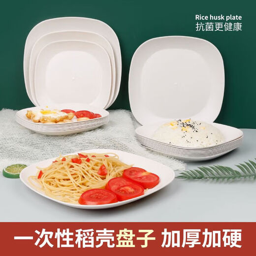 Shenfu Biodegradable Disposable Plate Thickened High Temperature Resistant BBQ Dinner Plate Picnic Fruit Plate Premium Plate Thickened Plate Rice Husk Disposable 10 Inch 10 Plate (24cm in Diameter)