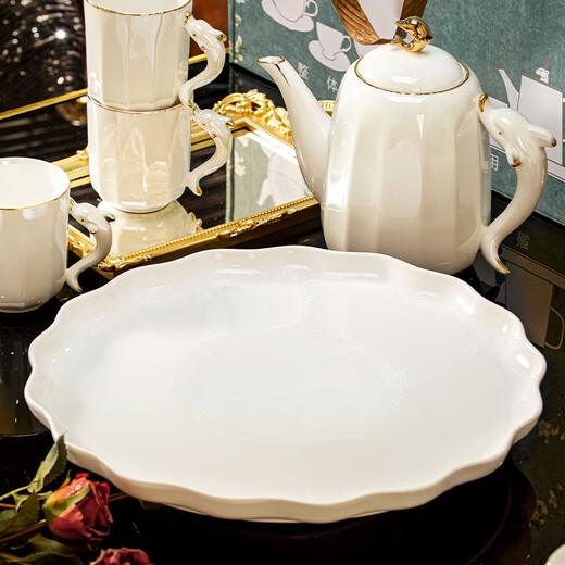 NINE CRANES Creative Jingdezhen Tea Set Light Luxury High-end Housewarming Gift New Home Cup Ceramic Kettle Living Room Hospitality Water Set 8-piece High-end Gift Box