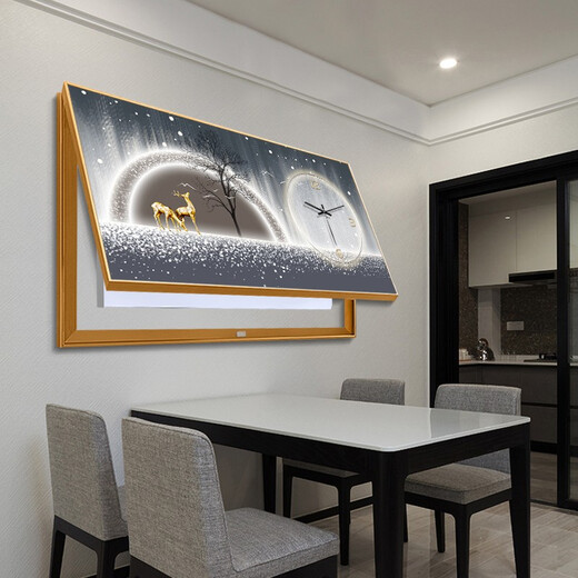 涵轩（HANXUAN） 大尺寸电表箱装饰画带时钟挂墙客厅餐厅配电箱电闸盒遮挡挂画 x2677 80*40（遮挡70*30）悬挂款式黑框