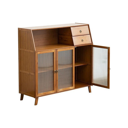 Pomelo Mansion Nordic Kitchen Sideboard Wine Cabinet Modern Simple Storage Living Room Cupboard Multifunctional Home Storage Cabinet Tea Cabinet Brown Three Doors Double Draw