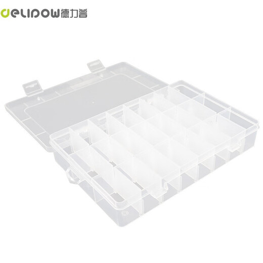 Delipow storage box, transparent thickened and detachable grid, parts, screws, tools and accessories classification storage plastic jewelry box, 24 grids, multi-functional and can be split at will