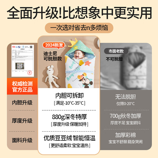 Disney newborn baby quilt, autumn and winter baby quilt, baby cotton delivery room bag, single sleeping bag, children's small quilt for all seasons, bold and thickened, fashionable Mickey/-10 degrees-35 degrees