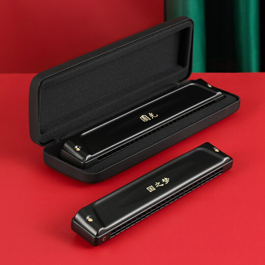 Guoguang Harmonica Japan Import Gong 28 Hole Professional Professional Professional Level High-классная полифоническая полифоническая C-ключа средних лет и пожилые люди 24 Вводной инструмент Harmonica Harmonica Harmonica [Уровень производительности] 24-луночный полифонический F-ключ Matte Black + подарок.