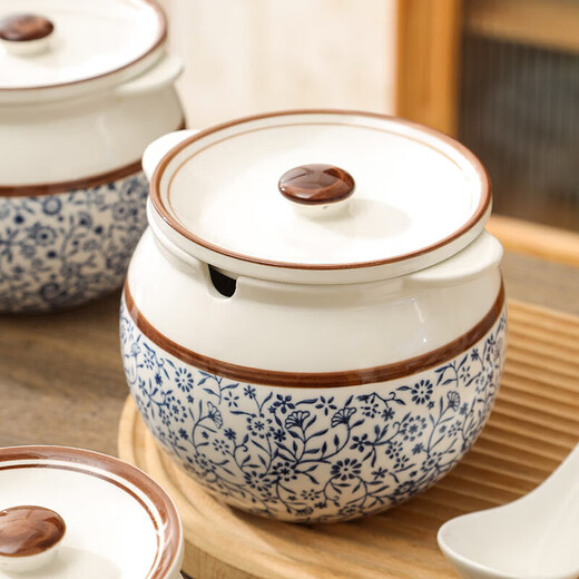 Maxcook Ceramic Lard Jar Seasoning Jar Salt Jar Chili Oil Tank Oil Storage Tank 1400ml with Spoon MCX2501