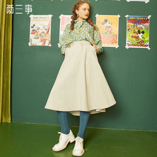 Two or Three Things Disney Jointly Branded Procrastinator 2021 Spring New Fun Mickey Embroidered Corduroy Skirt Apricot M