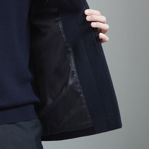 红都男士羊毛大衣中长款藏青色商务正装中老年100%羊毛呢子外套 藏青色JT6216-1 XL 180/96XL