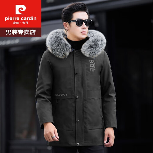 Pierre Cardin's new winter clothing men's mid-length parka fur all-in-one coat genuine mink fur lining thickened fur coat navy yellow raccoon fur collar M 170