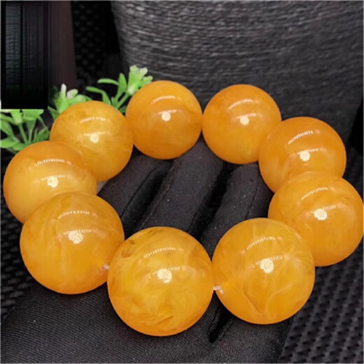 Fat Donglai's same style beeswax bracelet chicken fat yellow amber men's single circle bracelet women's old honey round beads 20mm 12 pieces