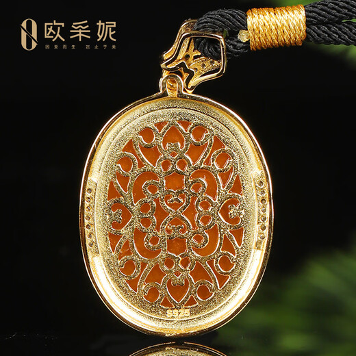 OUCERNY old beeswax pendant S925 silver inlaid with natural amber honey-filled chicken fat red large egg noodle pendant Baltic Sea gift for women silver inlaid beeswax pendant one thing one certificate free rope