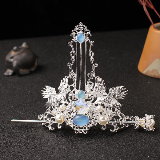Yinmi (ENRMIIV) ancient style hair crowns, Hanfu accessories, hairpins and cranes, simple hairpins, ancient costume hair accessories, hair ornaments, a complete set of hair crowns, crane silver set