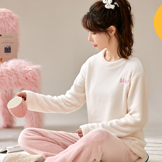 Nanjiren Pijamas para Mujer Otoño E Invierno para Mujer Además Jersey De Franela De Terciopelo Informal Se Puede Usar Fuera De La Ropa del Hogar Traje Mi L