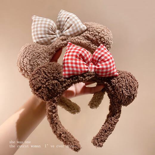 Youfang Cute Bear Ears Headband Bow Knot Plush Autumn and Winter Headband Face Wash Makeup Pressed Hair Headband Cartoon Hairpin Plush Red Bow Knot 1 Pack