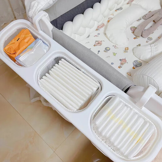 Yusenyi Baby Playpen Frame Baby Bedside Hanging Bag Multifunctional Diaper Hanging Bag Hanging Basket Bedside Crib Hanging Basket (Gray White)