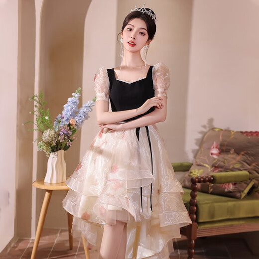 Li Baixin adult ceremony light evening dress for girls light luxury niche high-end French high-end banquet small people can wear daily black S recommended 85-90 Jin Jin equals 0.5 kg