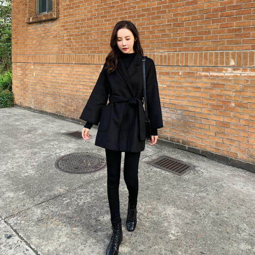 AUDDE2020 winter woolen coat for women, Korean version, slim and temperament, small black woolen coat GZXJH001 black XL