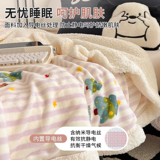 Antarctic lamb velvet blanket, winter thickened throw blanket, coral velvet small blanket, office shawl, single nap blanket, sofa blanket, Christmas tree puppy, thickened milk lamb velvet, children's blanket-100x150cm, can be spread or covered