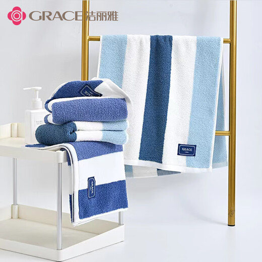 Jie Liya (grace) 2 thick cotton towels for men, cotton, adult, face and bath, soft, absorbent and lint-free for home use 9231 blue + pink (2 packs)