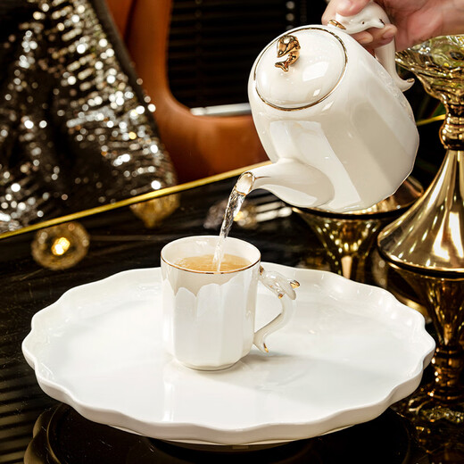 NINE CRANES Creative Jingdezhen Tea Set Light Luxury High-end Housewarming Gift New Home Cup Ceramic Kettle Living Room Hospitality Water Set 8-piece High-end Gift Box