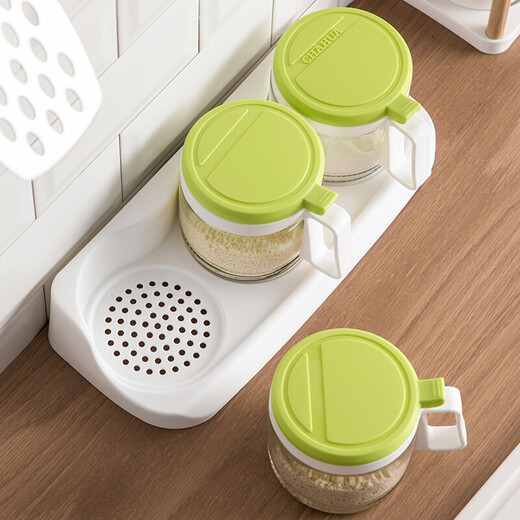 
Camellia three-group round glass seasoning bottle seasoning box rack Salt tank large salt box 300ML*3 color random small material box