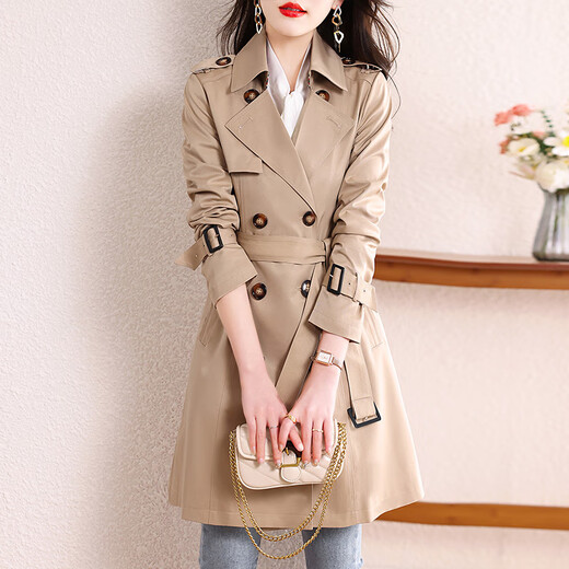 Audun windbreaker coat for women 2025 new style women's small medium-length spring and autumn coat AT3212 Khaki L