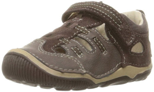 Stride rite children's toe-cap sandals, lightweight and comfortable outdoor sports shoes, Velcro design, Brown 4 Wide Toddler