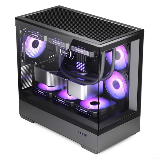 爱国者星璨岚海景房机箱电脑台式机电竞游戏支持360水冷鱼缸纯白色无立柱MATX全侧透 星璨岚黑+极光Z13风扇4正5反