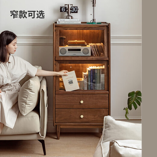 Genji Muyu solid wood side cabinet modern minimalist living room storage storage cabinet black walnut glass wall storage cabinet