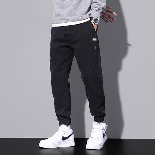 Pantalones informales de carpintería Men sueltos sueltos Summer Nuevo estilo Harun Trendy Workwear Versátiles Sports Pants 9859 Black Plus Velvet 2XL