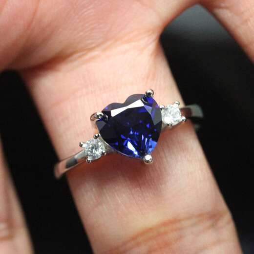 Fat Donglai's same style Tanzanite sapphire heart-shaped stone ring Heart of the Ocean women's ring live platinum (main stone 8X8mm) live