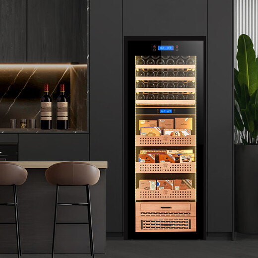 Chiake cigar cabinet constant temperature and humidity cabinet red wine and tea multi-functional storage air-cooled and moisturizing dual-temperature dual-system integrated cabinet single door household 1.6 meters high dual-temperature red wine and cigar integrated cabinet