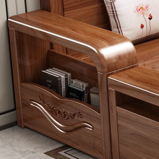 Chenya solid wood sofa walnut solid wood sofa combination modern Chinese style winter and summer dual-purpose large and small apartment storage furniture 70% users choose four-seater + imperial concubine couch + coffee table