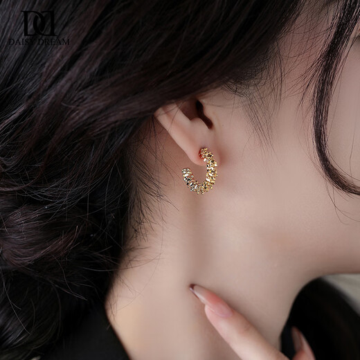 DAISY DREAM925 silver needle broken silver gold earrings for women light luxury niche fashion earrings high-end personalized French earrings gold broken silver earrings 925 silver needle