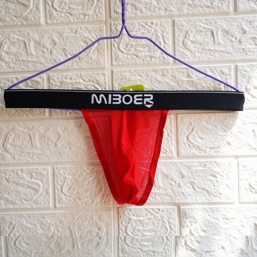 Confidential delivery mesh thong men's sexy underwear ice silk seamless thin see-through sexy underwear red M