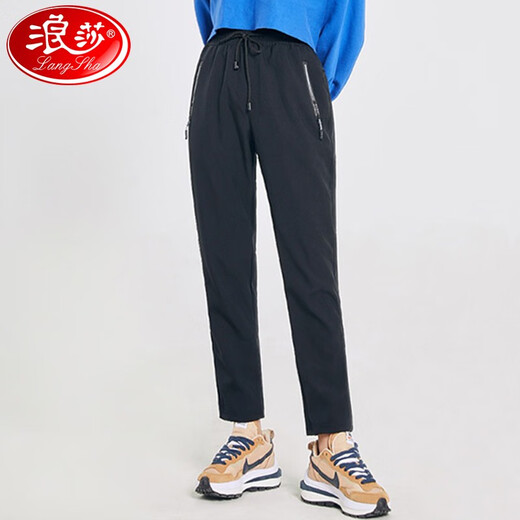 Langsha sweatpants for men and women in autumn and winter plus velvet casual straight sweatpants 2022 new fashion windproof pants for women - black (thin velvet) L