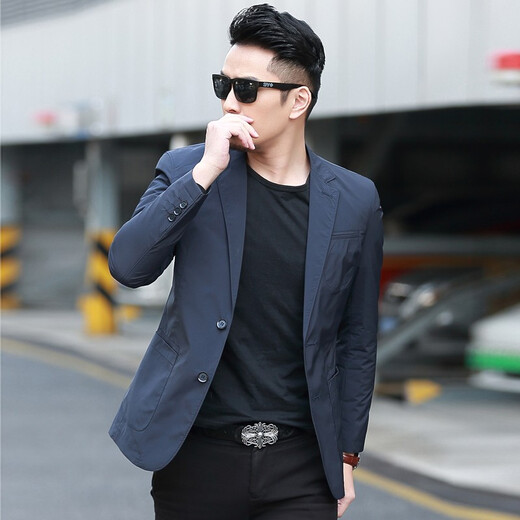 Dubbing Spring and Autumn Thin Casual Suit Men's Korean Style Slim Single Suit Top Light Luxury Business Youth Small Suit Jacket Fashion 8606 Blue L (175)