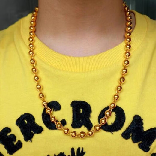 DRJEFUN new Vietnamese sand gold solid light bead necklace for men and women, non-fading glossy round beads transfer bead gold store, sand gold 10 mm thick, 60 cm long, 190 grams solid, sand gold exquisite gift box