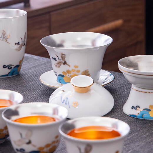 Nanci Huajian Yunhe gilt silver high-end tea set complete ceramic Kung Fu tea set gift set Huajian Yunhe gilt silver tea set high-end gift box