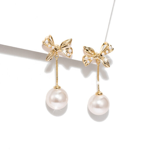 Qlady bow tassel earrings, feminine and high-end, 2025 new imitation pearl earrings, light luxury earrings gift
