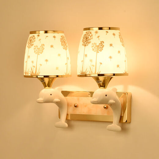 Micro wall lamp bedside lamp Nordic modern European style simple creative led American bedroom living room corridor staircase wall lamp 045 single head switch at home - three-color LED bulb