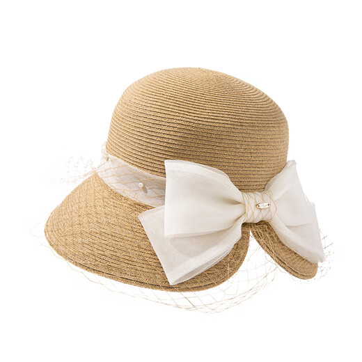 Siggi hat women's spring and summer straw hat sun protection Hepburn style seaside vacation elegant top hat mesh celebrity sun hat sun protection hat Bencao rice 57cm